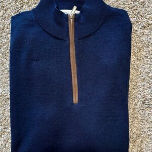 Peter Millar Blue Zip Up Sweater with Ribbed Collar
